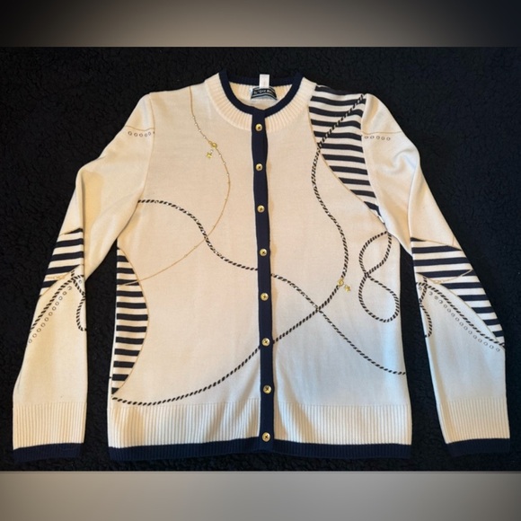 St John Sport Cream and Navy Nautical embellished Women's Cardigan - Picture 10 of 10